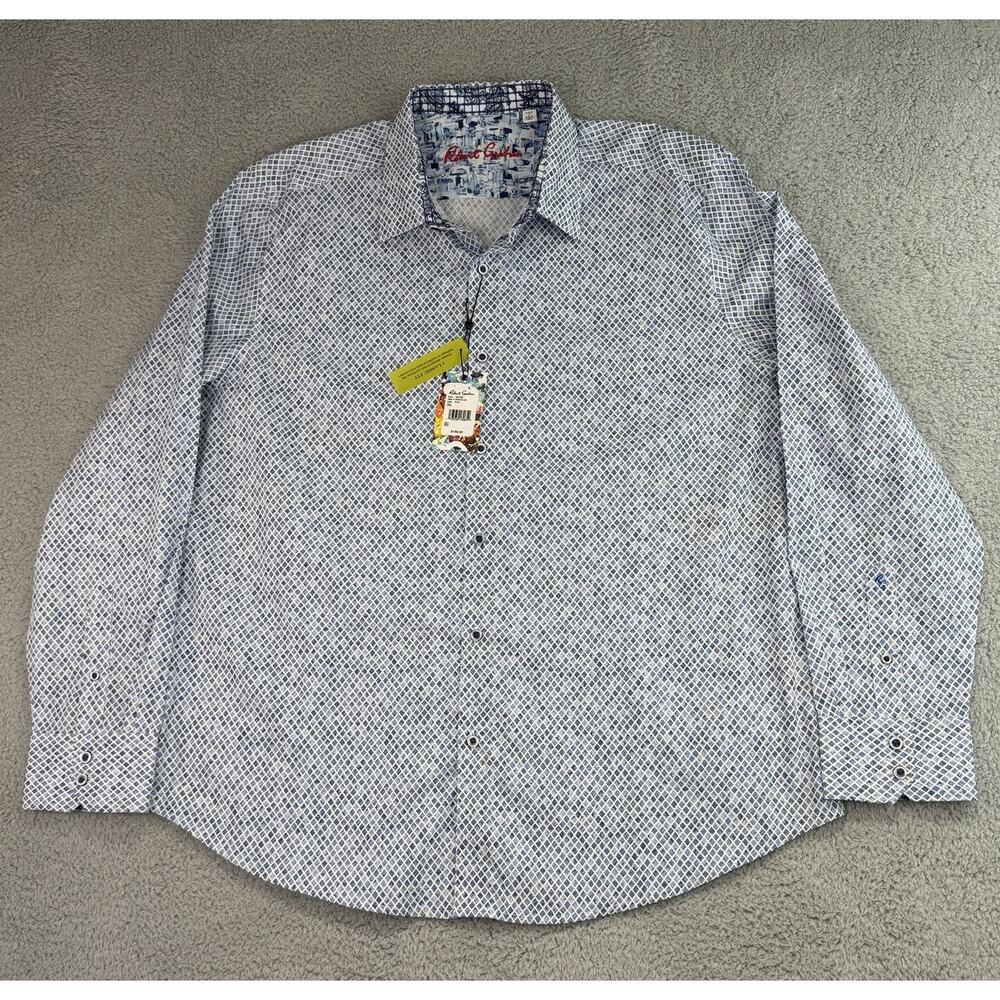 Robert Graham Shirt Mens 3XL Blue Diamond Relaxed Fit Button Up Long Sleeve